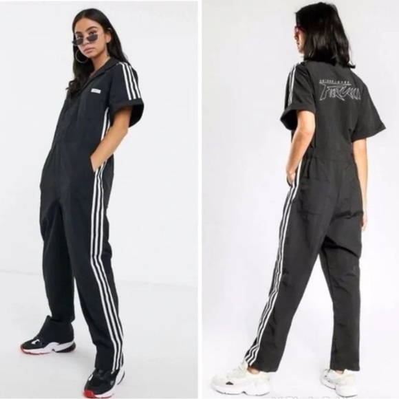 adidas Pants - Adidas x Fiorucci Women's Black Short-Sleeve Track Jumpsuit